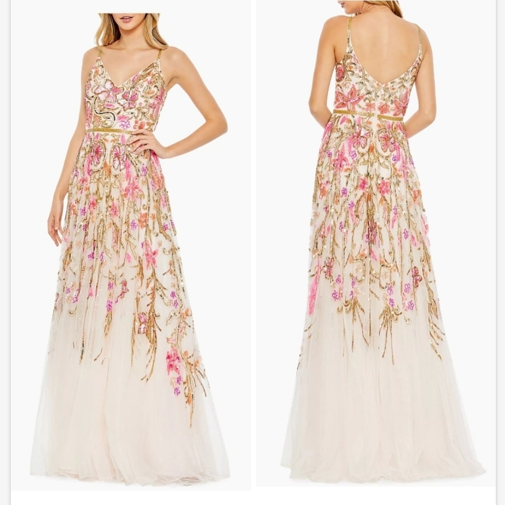 Mac Duggal Floral Embellished Gown Oysster Pink Sz 12 NWT